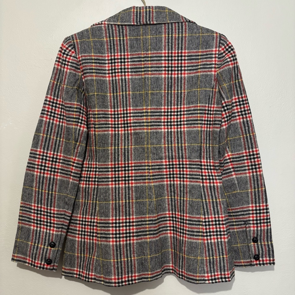 70s Vintage Wool Blazer Suit Jacket Size XS Handmade Checkered Plaid Red Black - Picture 10 of 11